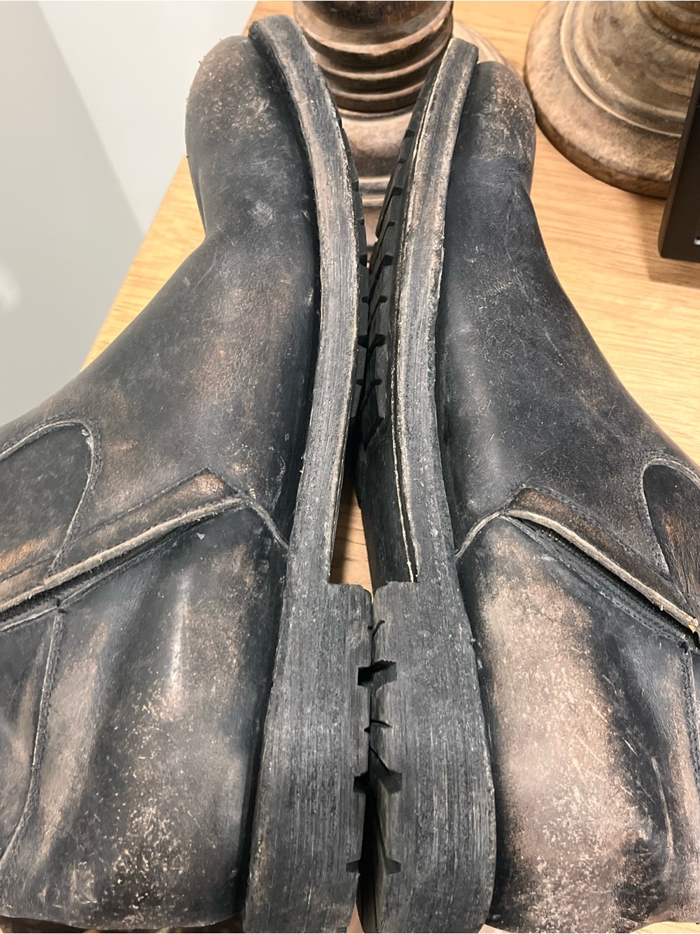 FRYE Men’s Engineer Boots Size 13d Black/Brown Distressed Leather Side Zip - Picture 7 of 10